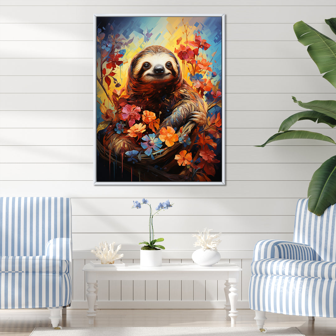 Mellow Flower Sloth - Sloth Home Decor Art