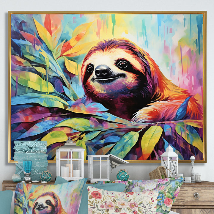 Colorful Pop Art Sloth - Sloth Living Room Wall Art