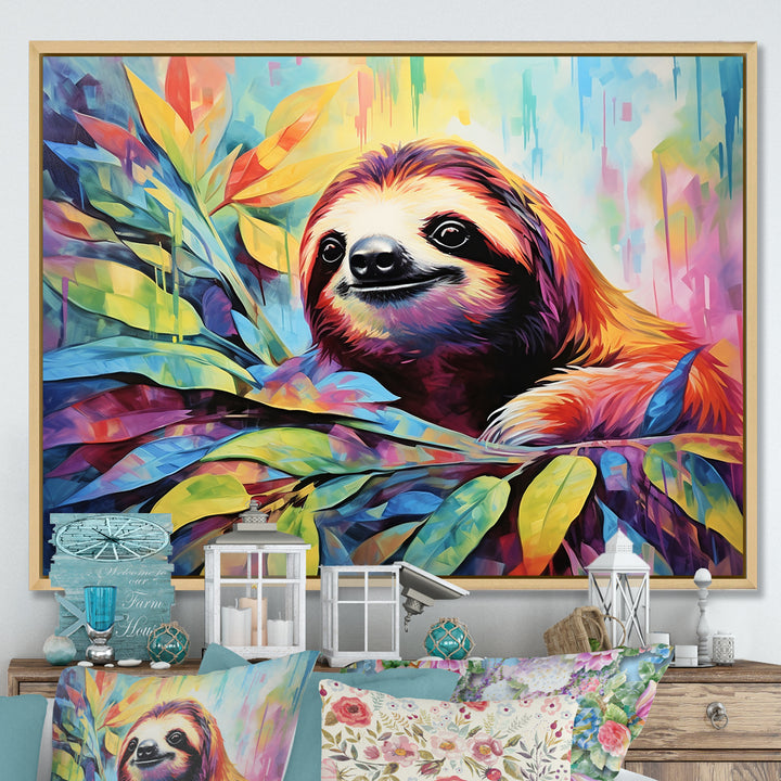 Colorful Pop Art Sloth - Sloth Living Room Wall Art