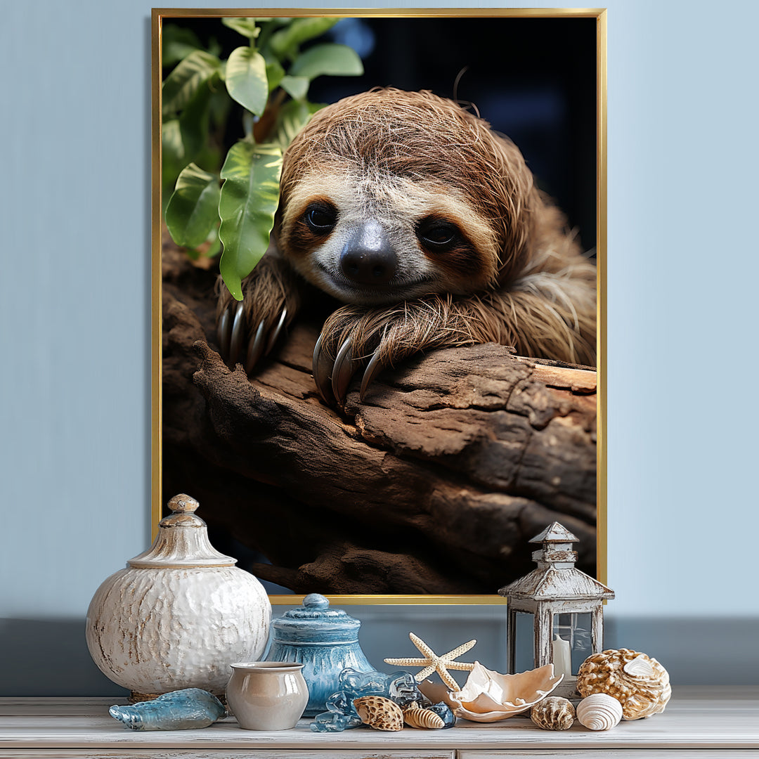 Rustic Repose Sloth - Sloth Canvas Wall Art