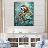 Turquoise Tranquility Flower Sloth - Sloth Canvas Wall Art