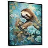 Turquoise Tranquility Flower Sloth - Sloth Canvas Wall Art