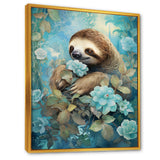 Turquoise Tranquility Flower Sloth - Sloth Canvas Wall Art