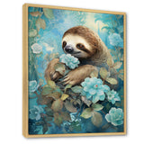 Turquoise Tranquility Flower Sloth - Sloth Canvas Wall Art