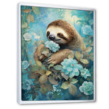 Turquoise Tranquility Flower Sloth - Sloth Canvas Wall Art