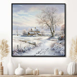 Farmhouse Snow Winter Scenery - Landscapes Canvas Wall Art