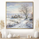 Farmhouse Snow Winter Scenery - Landscapes Canvas Wall Art