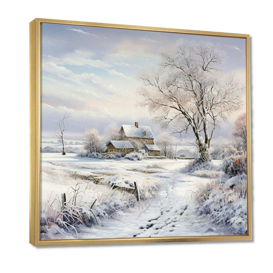 Farmhouse Snow Winter Scenery - Landscapes Canvas Wall Art