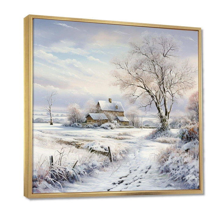Farmhouse Snow Winter Scenery - Landscapes Canvas Wall Art