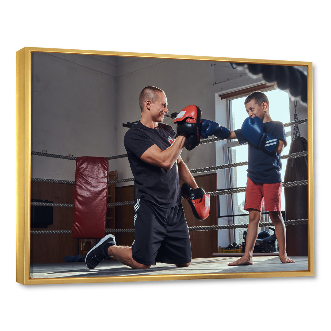 Young Trainer Training A Little Boy Boxer - Sport Boxer Canvas Wall Art