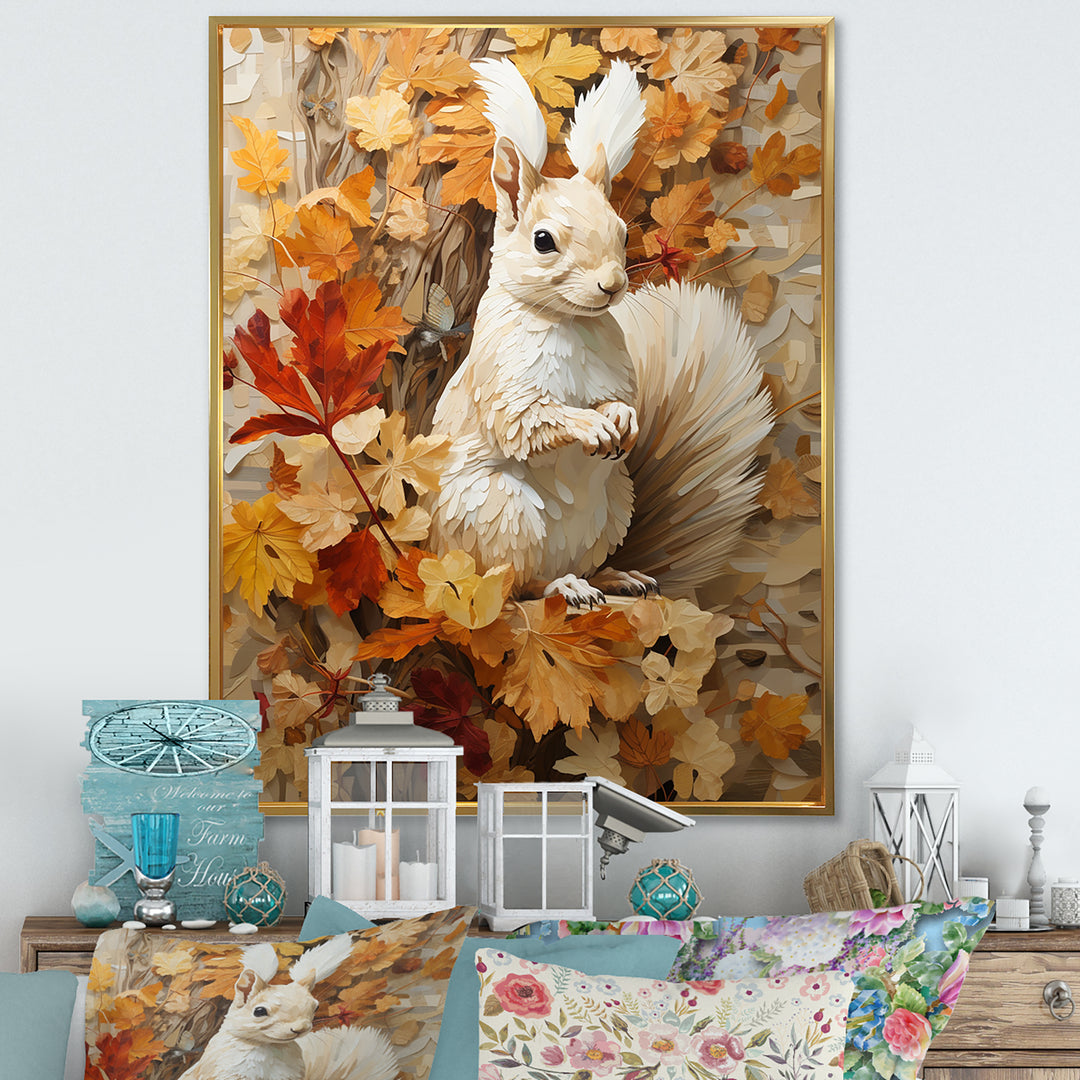 Minimalism Squirrel Beige Painting - Squirrel Framed Canvas Art