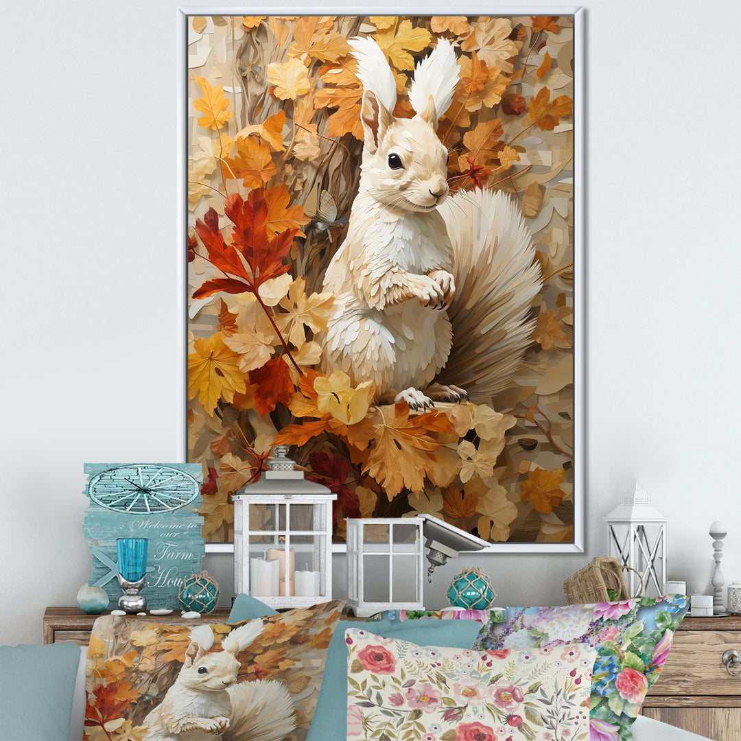Minimalism Squirrel Beige Painting - Squirrel Framed Canvas Art