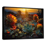 Succulent Desert Cactus Field Burning Sunset - Floral Canvas Wall Art