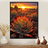 Green And Red Succulent Cactus Field Sunset I - Floral Canvas Wall Art