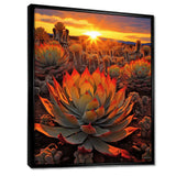 Green And Red Succulent Cactus Field Sunset I - Floral Canvas Wall Art