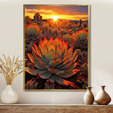 Green And Red Succulent Cactus Field Sunset I - Floral Canvas Wall Art