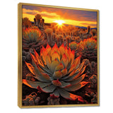 Green And Red Succulent Cactus Field Sunset I - Floral Canvas Wall Art