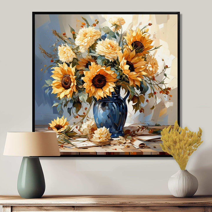 Vintage Sunflowers Bouquet Still Life - Floral Canvas Wall Art