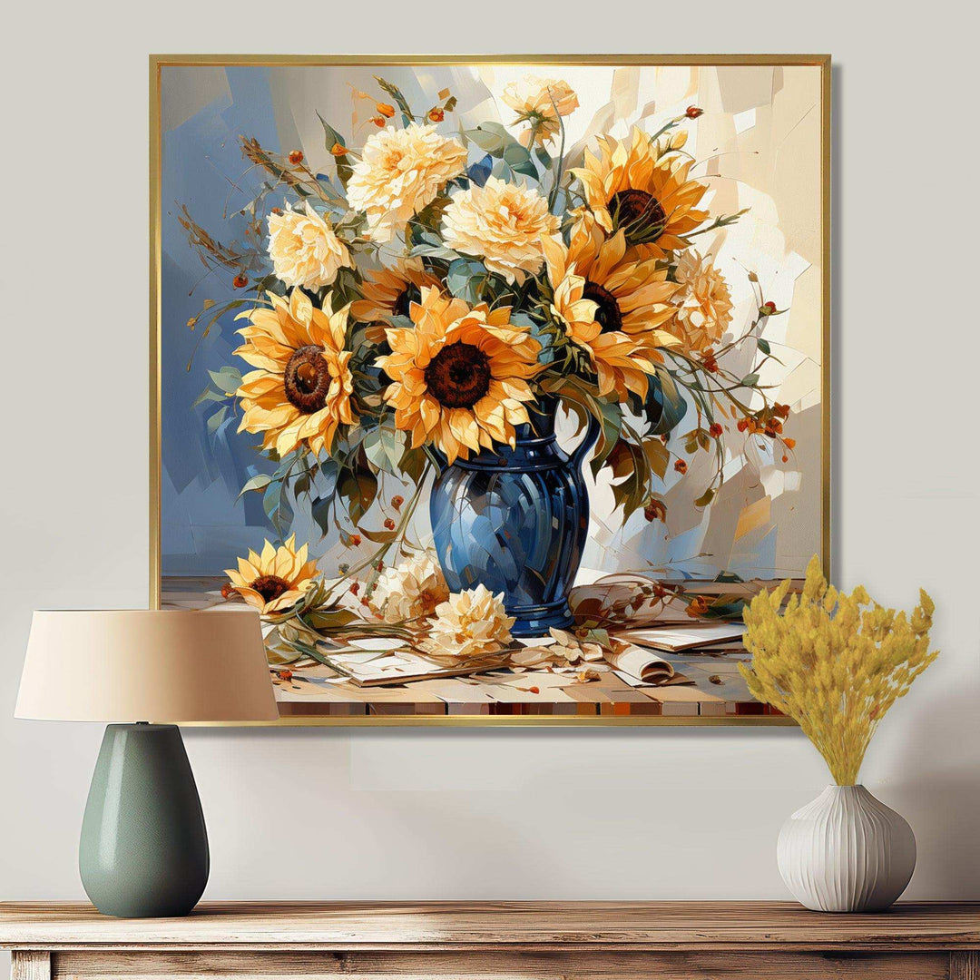 Vintage Sunflowers Bouquet Still Life - Floral Canvas Wall Art