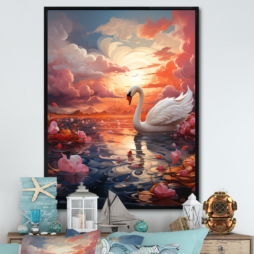 Graceful Mirage Swans - Swans Large Canvas Wall Art
