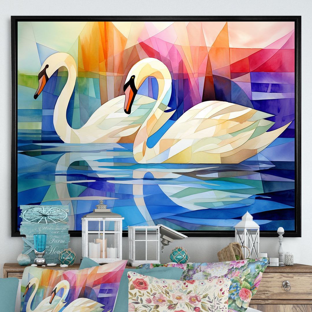 Cubic Swan Sonata Melody - Purple Swans Wall Art