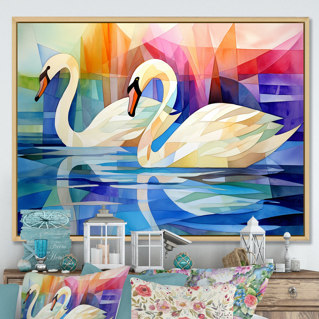 Cubic Swan Sonata Melody - Purple Swans Wall Art