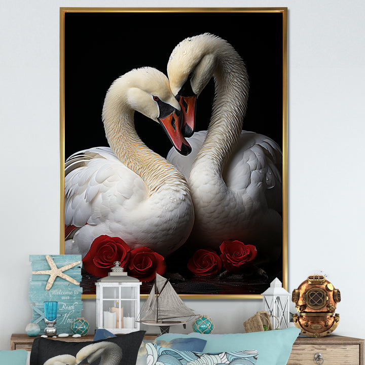 Swans Romantic Portrait - Swans Framed Canvas Art