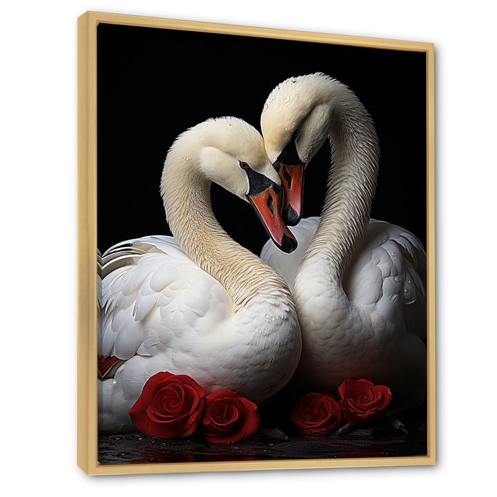 Swans Romantic Portrait - Swans Framed Canvas Art