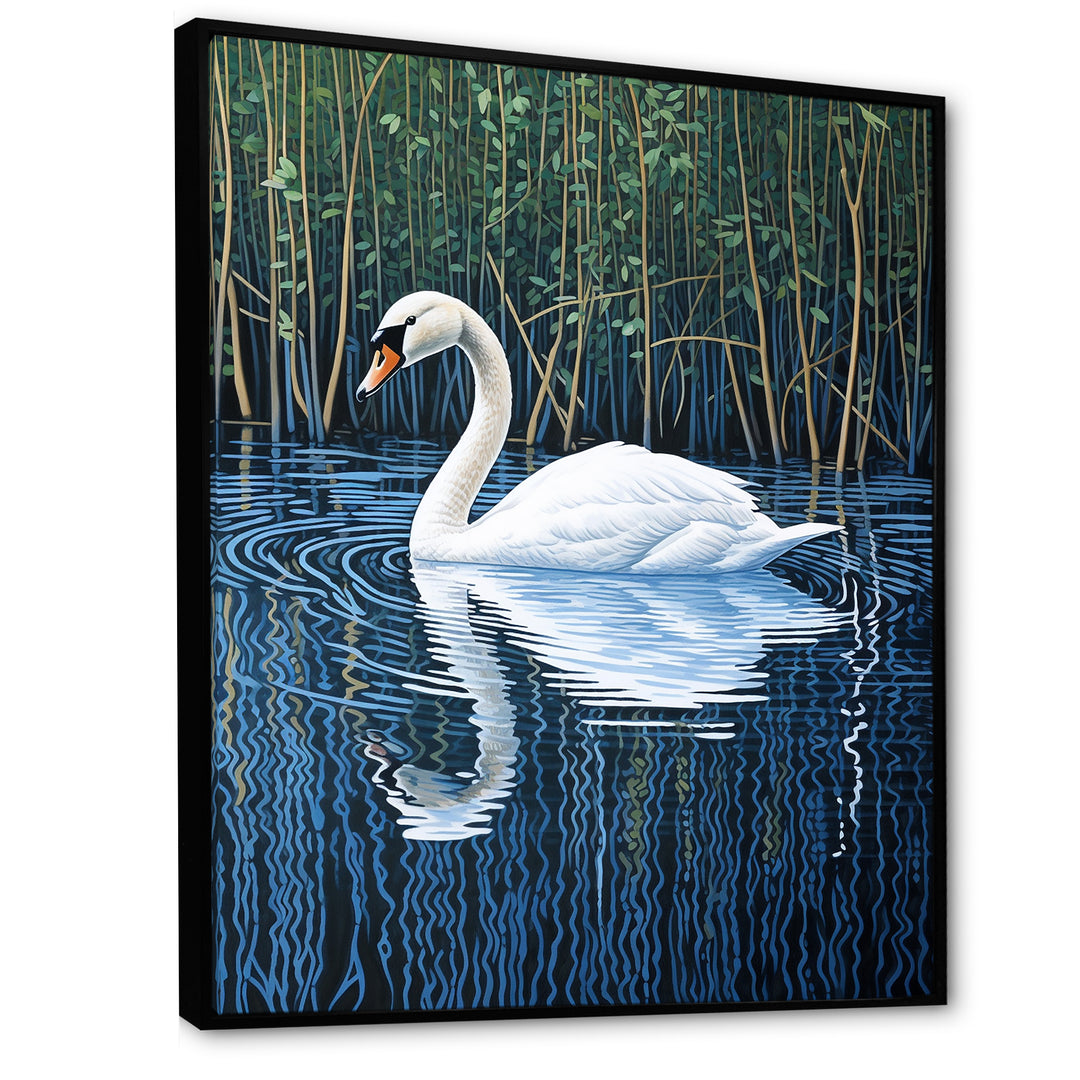 Swans Reflection By The River - Swans Canvas Wall Art