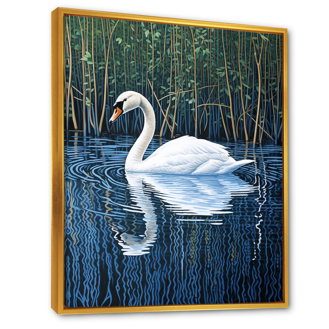Swans Reflection By The River - Swans Canvas Wall Art