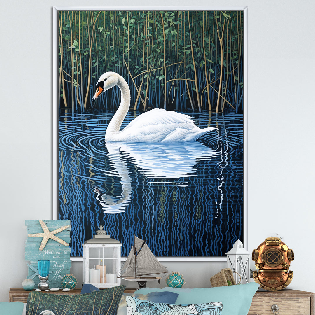 Swans Reflection By The River - Swans Canvas Wall Art