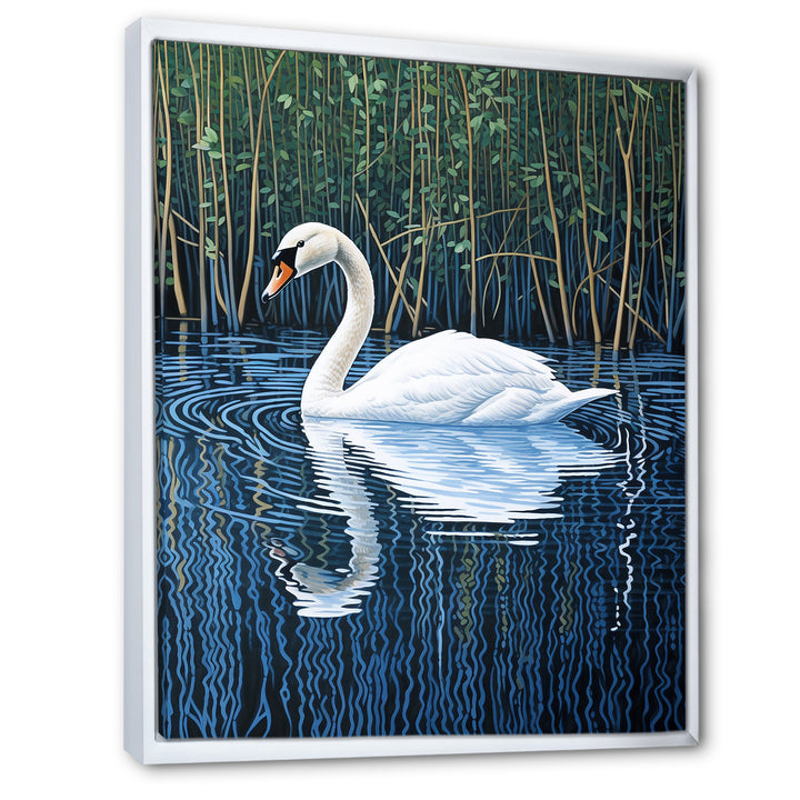 Swans Reflection By The River - Swans Canvas Wall Art