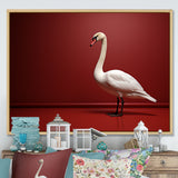 Swans Solitude In Red And White - Red Swans Wall Art