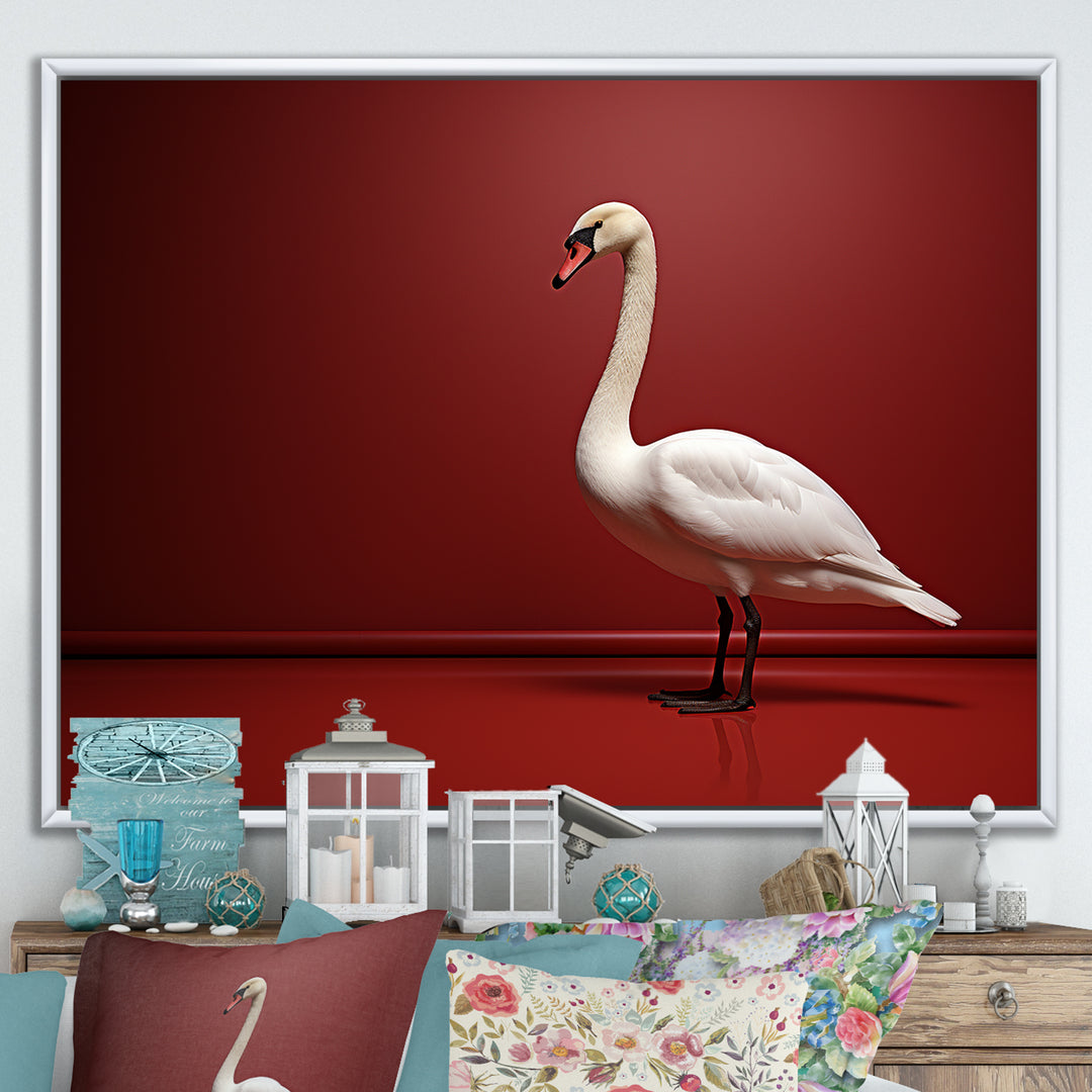Swans Solitude In Red And White - Red Swans Wall Art