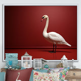 Swans Solitude In Red And White - Red Swans Wall Art