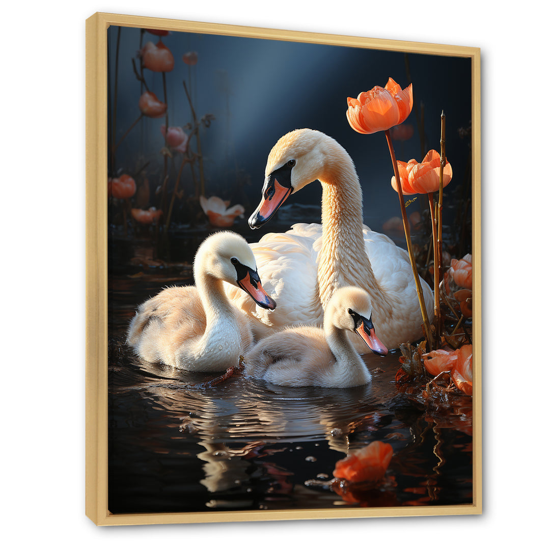 Peaceful Swans Family - Swans Large Canvas Wall Art