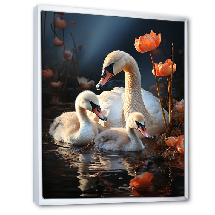 Peaceful Swans Family - Swans Large Canvas Wall Art