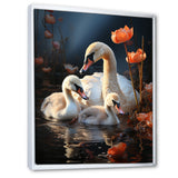 Peaceful Swans Family - Swans Large Canvas Wall Art