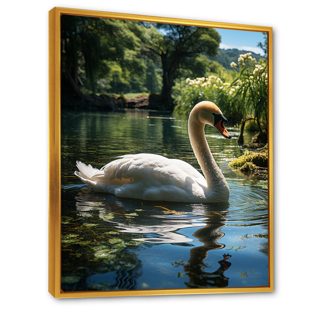 Swans Refuge In Tropical Lake - Swans Canvas Wall Art