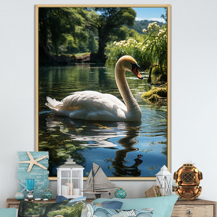 Swans Refuge In Tropical Lake - Swans Canvas Wall Art