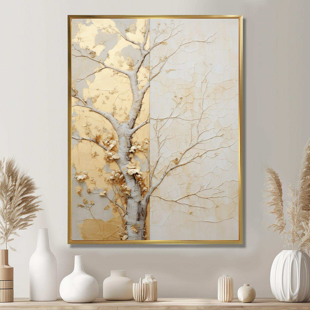 Gold And Beige Tree Amercian Basswood - Floral Canvas Wall Art