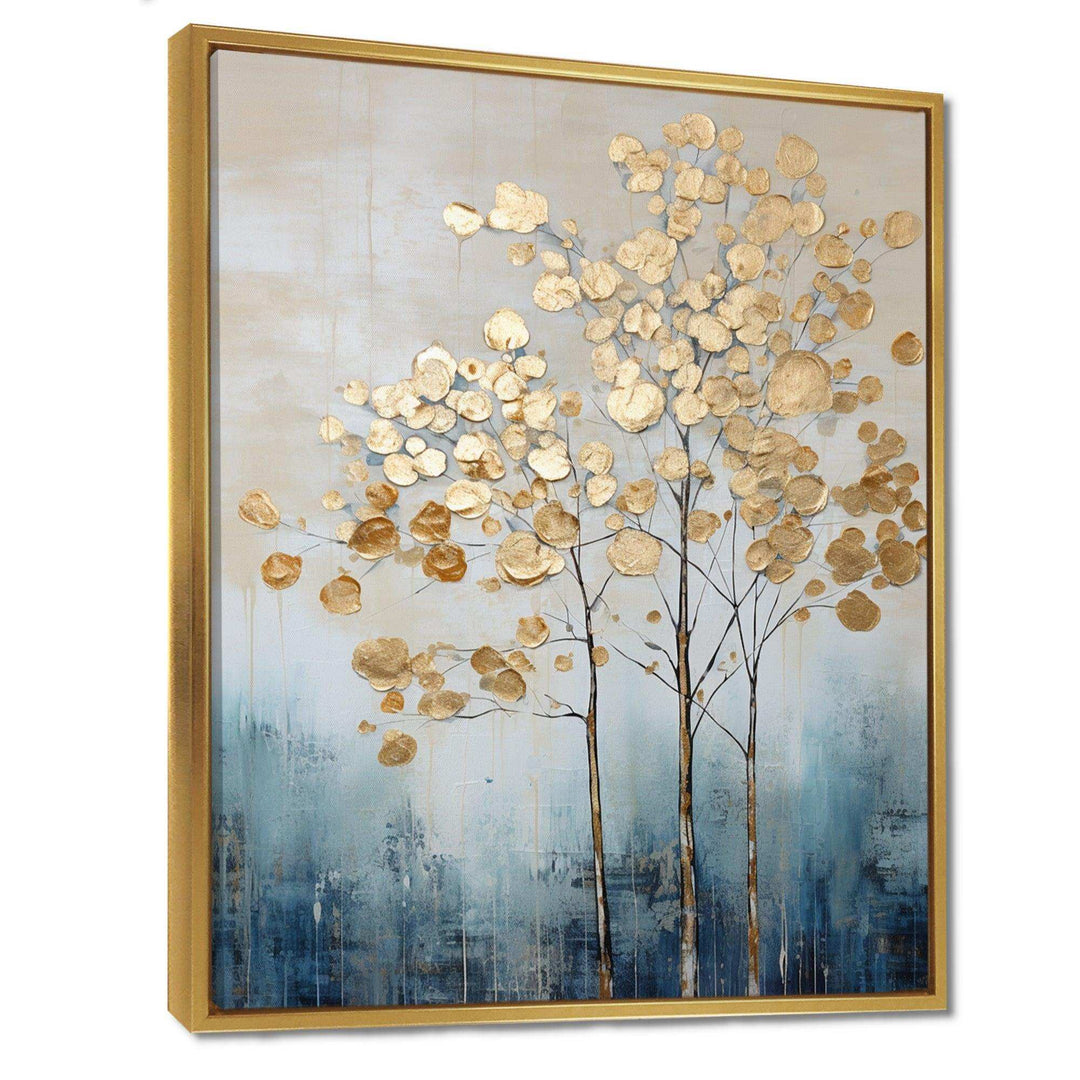 Gold And Blue Trees Harmony IV - Landscapes Canvas Wall Art