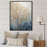 Minimalism Gold And Blue Trees Scene VII - Landscapes Canvas Wall Art