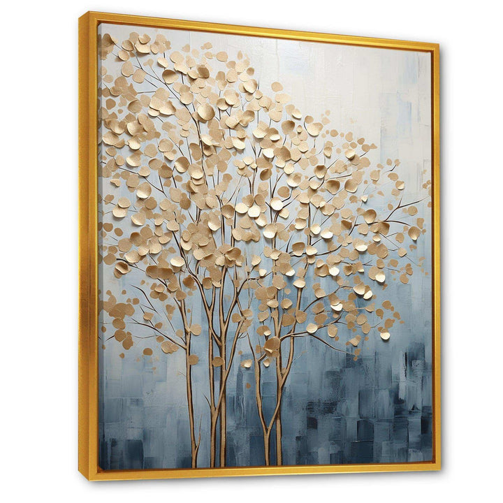 Minimalism Gold And Blue Trees Scene VII - Landscapes Canvas Wall Art