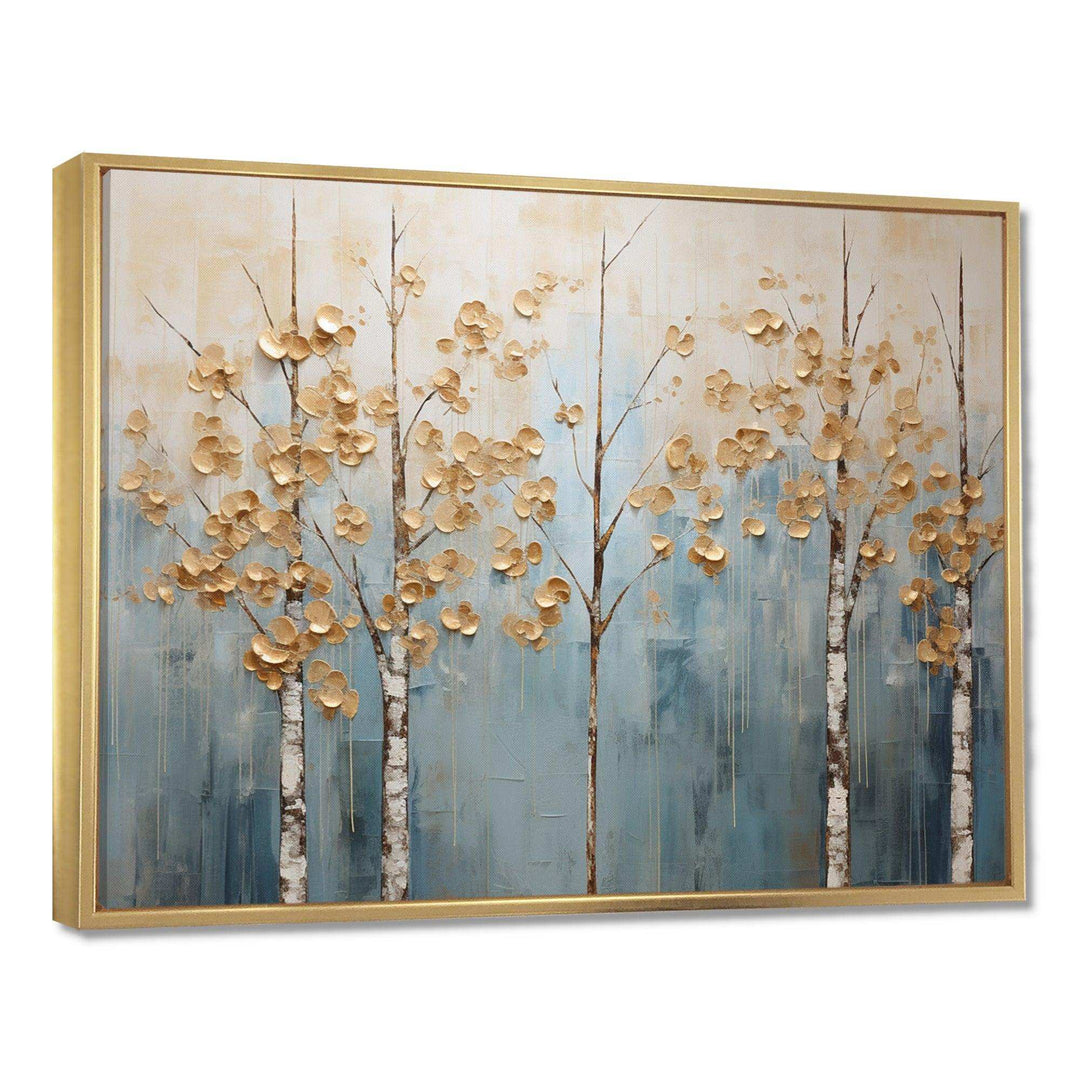 Minimalism Gold And Blue Trees Scenery II - Landscapes Canvas Wall Art