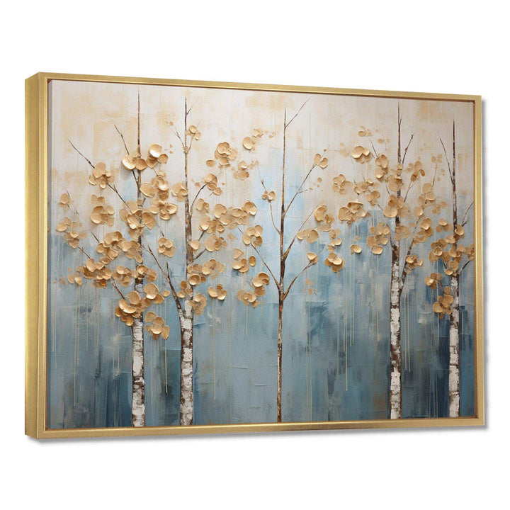 Minimalism Gold And Blue Trees Scenery II - Landscapes Canvas Wall Art