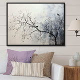 Minimalism Monochrome Birds On Branch II - Landscapes Canvas Wall Art