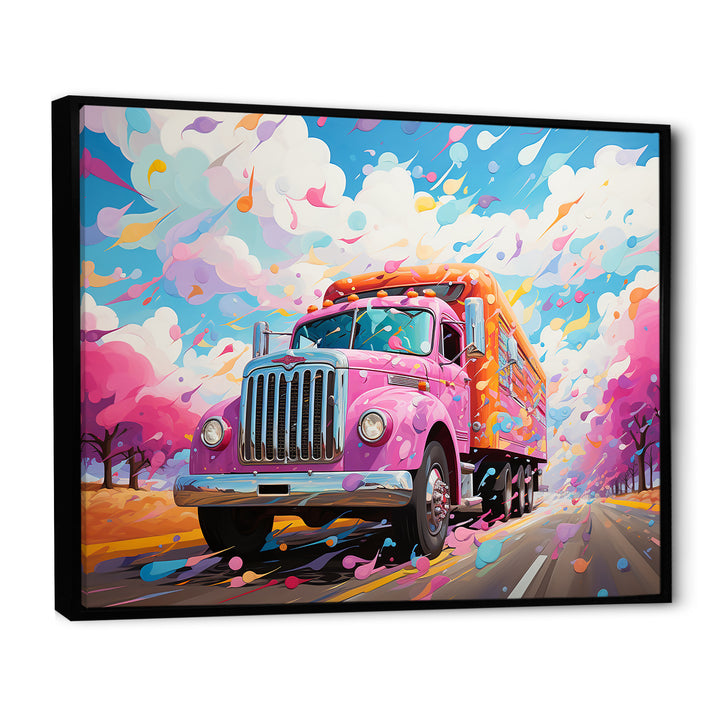 Pink Rainbow Truck - Truck Canvas Wall Art