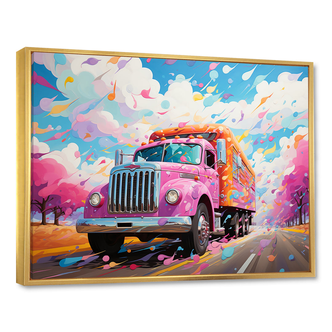 Pink Rainbow Truck - Truck Canvas Wall Art