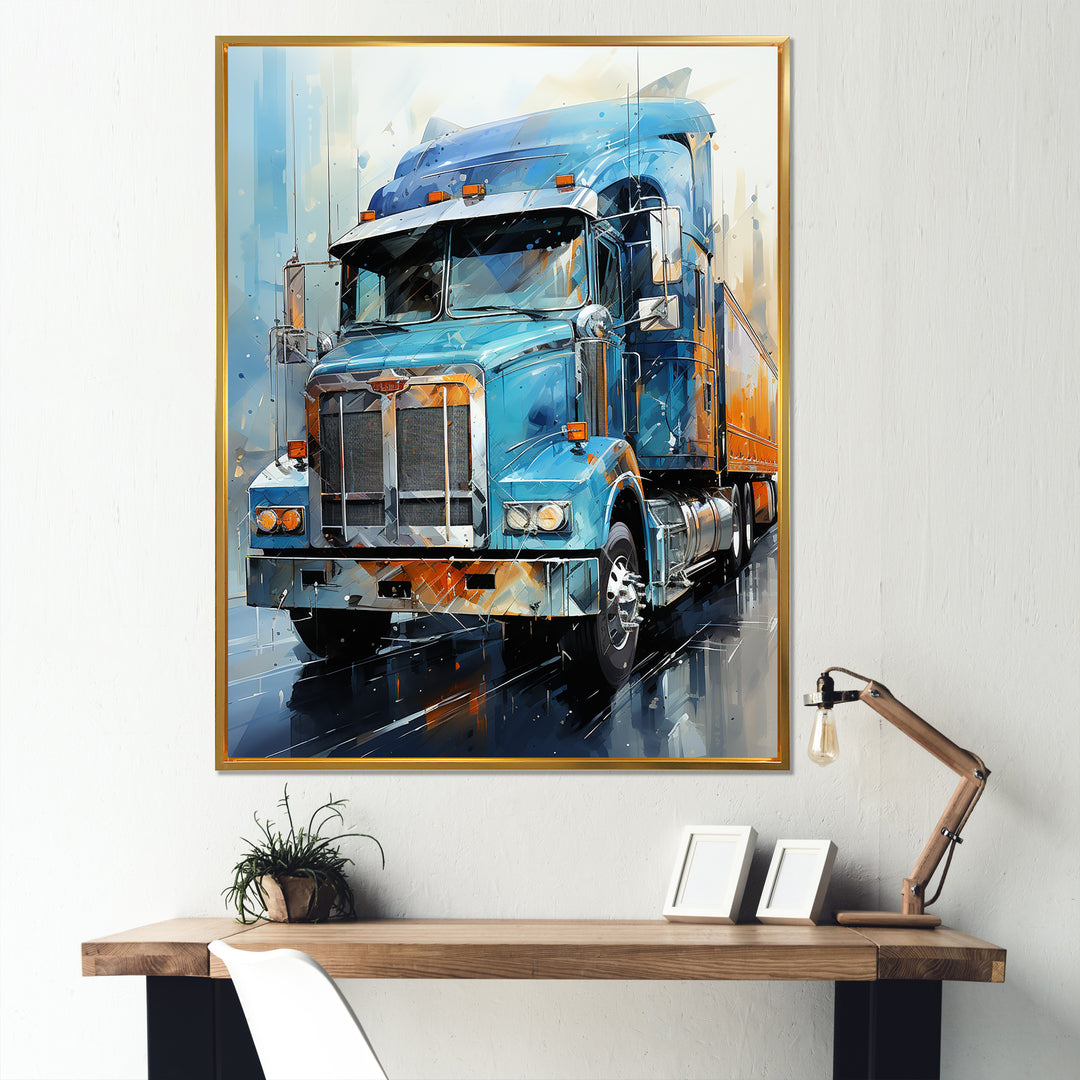 Blue 53Ft Truck Harmony - Truck Canvas Wall Art